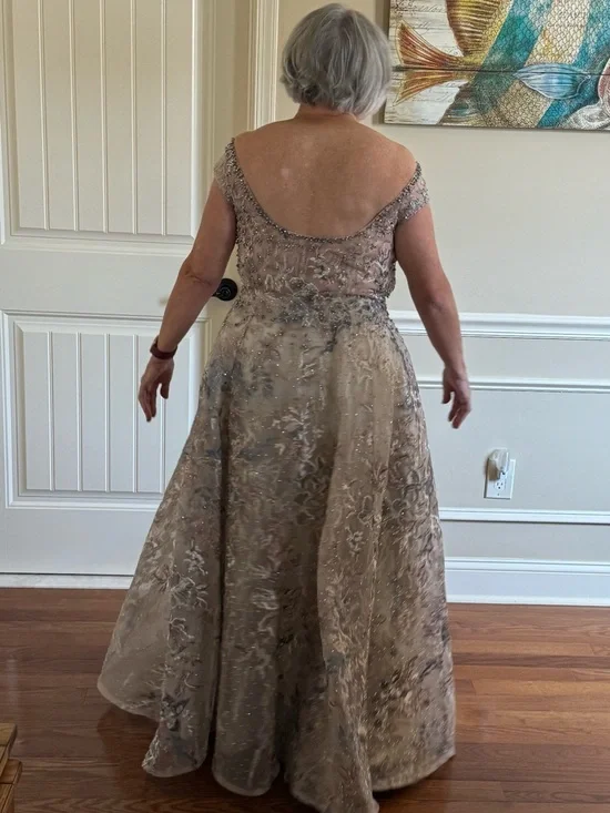 Mac Duggal Blush and Silver Floral Embroidered A-Line Gown - Picture 5 of 5